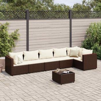 7-Piece Brown Poly Rattan Garden Lounge Set with Cushions