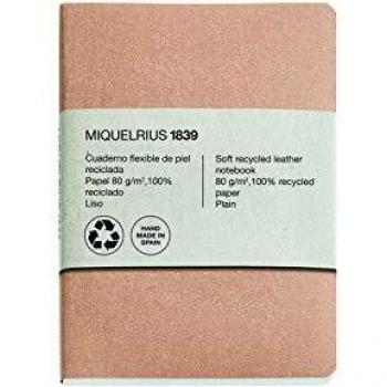 Miquelrius - Cuaderno 100% Reciclado, Cubierta Flexible de Piel Reciclada, Tamaño 104 x 150 mm, 200 Páginas Lisas de 80 g/m², color Craft