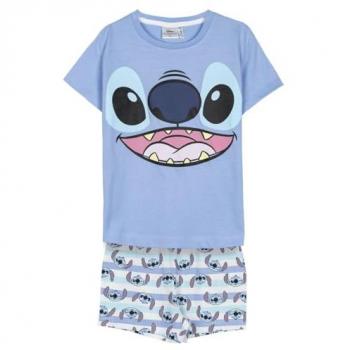 Pijama Infantil Corto de Algodón 100% Azul con Estampado de Stitch - Talla 6 Años