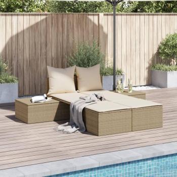 Tumbona doble con cojines de ratán sintético en colores negro, marrón y gris, ideal para jardín, playa, piscina y terraza