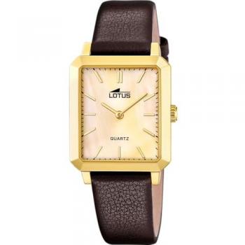 Reloj de Mujer Lotus Square 18988/2 con Correa de Piel Marrón y Caja de Acero Inoxidable Dorado