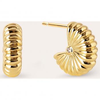 Pendientes Aro Singularu Port Baño Oro - Pendientes Aro en Latón con Acabado en Baño de Oro de 18 Kt y Circonitas- Cierre Silicona - Joyas para Mujer