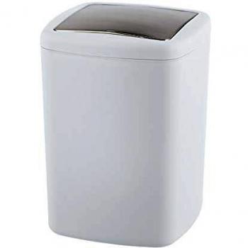 Cubo de Baño con Tapa Abatible Barcelona - 8,5 L, Plástico Infrangible, Blanco