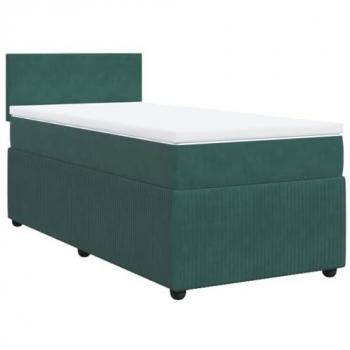 Cama box spring con colchón terciopelo verde oscuro 90x200 cm