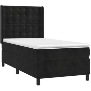 Cama Box Spring con Colchón y LED Terciopelo Negro 80x200 cm