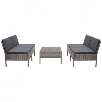 5-Piece Grey Poly Rattan Garden Sofa Set with Cushions