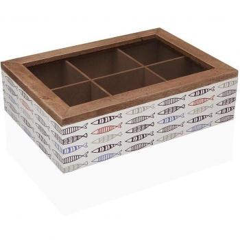 Caja de té de madera con diseño de peces Versa