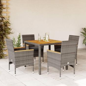 Set de almuerzo de jardín 5 piezas con almohadas de Acacia Polyrattan gris