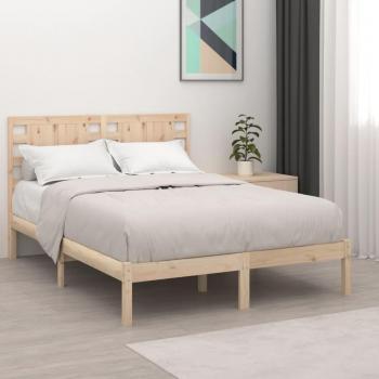 Cama de madera maciza doble 135x190 cm con estructura resistente, diseño elegante, acabado natural, fácil montaje y soporte para colchón