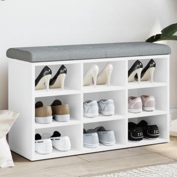 Banco Zapatero de Madera de Ingeniería Blanco con 9 Estantes y Asiento Acolchado - Dimensiones: 50x82x32 cm