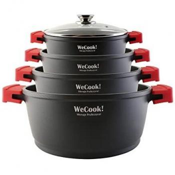 WECOOK! Ecostone Batería Cocina Inducción 8 Piezas, Aluminio Fundido 5mm, 4 Ollas, Antiadherente XTRA