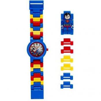 Reloj infantil modificable con figurita de Supermán de LEGO DC Comics Super Heroes; azul/rojo; plástico; 28 mm de diámetro; Cuarzo analógico| chico chica; oficial