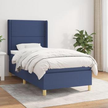 Cama box spring con colchón de muelles en tela azul 100x200 cm