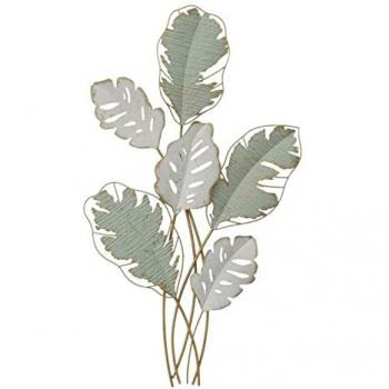 Decoración de Pared DKD Home Decor Metal Blanco Verde Moderno Hoja de planta (57 x 5,7 x 103 cm)