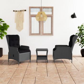 3-Piece Dark Gray Poly Rattan Patio Lounge Set with Cushions