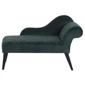 Chaise Longue Verde Terciopelo con Patas de Madera Oscura Versión Derecha Biarritz