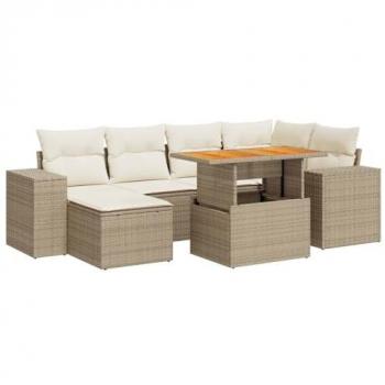 Set de Sofás de Jardín 7 Piezas con Cojines en Ratán Sintético Beige