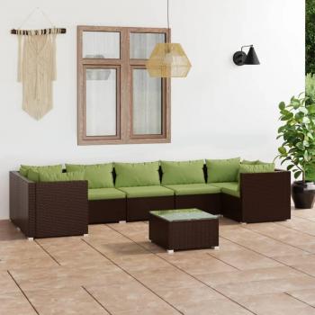 8-Piece Brown Poly Rattan Garden Sofa Set with Cushions