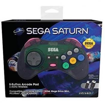 Retrobit - Sega Saturn Manette 8 boutons sans fil 2.4Ghz - Dongle USB/Port d'Origine inclus - Edition Gris [Importación francesa]