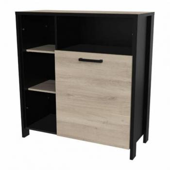 Mueble auxiliar para cocina de melamina en color madera claro y negro, dimensiones 96x101x40 cm