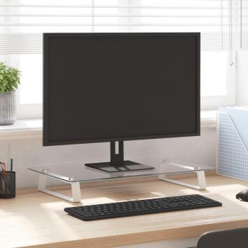vidaXL Monitor Stand - White, 60x35x8 cm, Tempered Glass and Metal