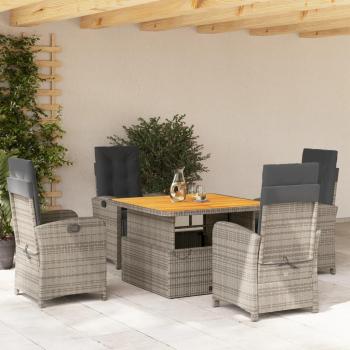 5-Piece Grey Poly Rattan Garden Dining Set with Cushions