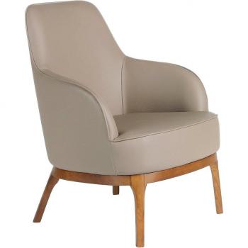 Sillón tapizado en polipiel ANGEL CERDÁ 5043C, color Vison, estructura de Nogal, dimensiones 71 x 71 x 90 cm