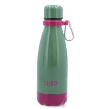 Botella Térmica Quid Sarao 350ML Verde Brillante, Doble Pared Acero Inoxidable, Tapón Antifugas, Mosquetón y Aislamiento Térmico 12 Horas