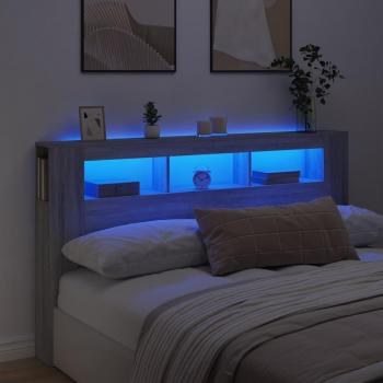 Cabecero de LED Sonoma gris 180x18,5x103,5 cm madera multicapa