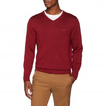 Tommy Hilfiger Cotton Silk Vneck, suéter para Hombre, Rojo