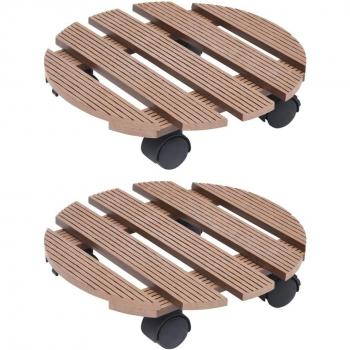 vidaXL Plant Trolleys 2 pcs Brown Ø30x7.5 cm WPC