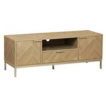 Mueble TV 2 puertas + 1 hueco + 1 cajón efecto madera en espiga, natural, dimensiones 120x40x45 cm