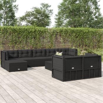 vidaXL 9 Piece Black Poly Rattan Garden Lounge Set with Cushions