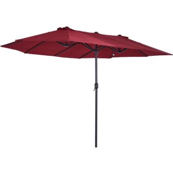 Outsunny Sombrilla Doble para Jardín 460x270x240 cm con Manivela Anti-UV Color Rojo Vino