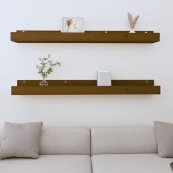 Estantes de pared vidaXL 2 uds madera maciza de pino 110x12x9 cm en color Natural, Blanco y Gris - Mueble de Almacenaje Estantería para Oficina, Estudio, Dormitorio - Librería