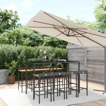 vidaXL 9 Piece Garden Bar Set Black Poly Rattan & Solid Wood Acacia