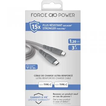 Cable USB-C Ultra Reforzado 1.2m Gris 3A Force Power