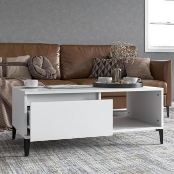 Mesa de centro madera contrachapada blanca 90x50x36,5 cm
