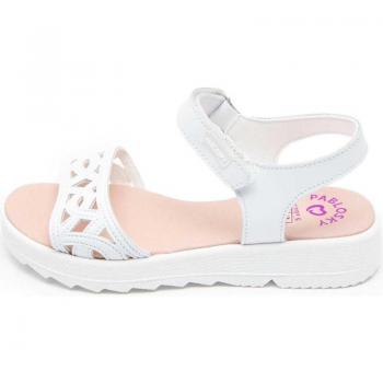 Sandalia de niña PABLOSKY de piel blanca con cierre velcro y diseño confort, modelo 430 600