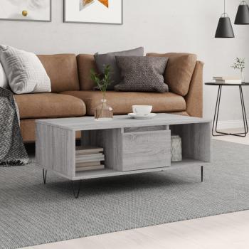 Mesa de centro madera contrachapada 90x50x36,5 cm en colores Blanco, Negro y Gris Sonoma, ideal para salón o comedor, diseño auxiliar y funcional