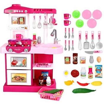 deAO Mi Little Chef - Cocinita de Juguete con 30 accesorios incluidos, Rosa