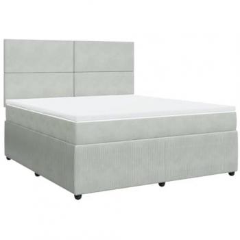Cama Box Spring con colchón de terciopelo gris claro 180x200 cm