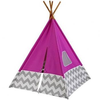 Gray and White Chevron Pink Kids Tipi Tent