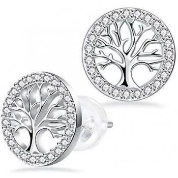 Micory árbol de la Vida Pendientes para Mujer Plata de ley 925 con Caja de Regalo Circonita 3A, Diámetro 10mm