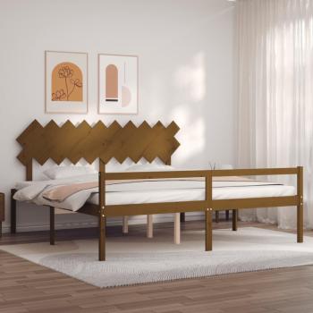 Estructura cama y cabecero madera maciza marrón miel 200x200 cm