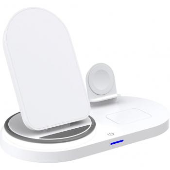Base de carga inalámbrica 3 en 1 DAM, plegable, Qi 15W, cargador para Apple Watch, luz de noche y función stand