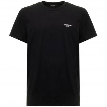 Balmain Men's Cotton Crew-Neck T-Shirt With Logo in Black | Size Medium | DH1EF000BB04