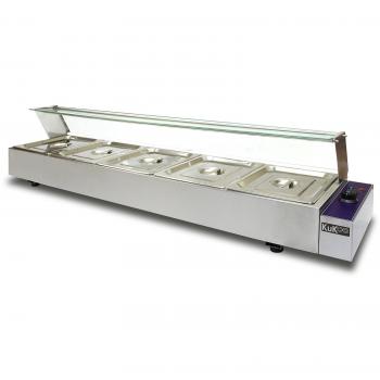 Expositor de Baño María Profesional de Acero Inoxidable con 5 Bacs para Catering y Restaurantes