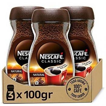 NESCAFÉ CLASSIC NATURAL todo aroma y sabor, café soluble, 100 % café, frasco de vidrio, Pack de 3 x 100 g
