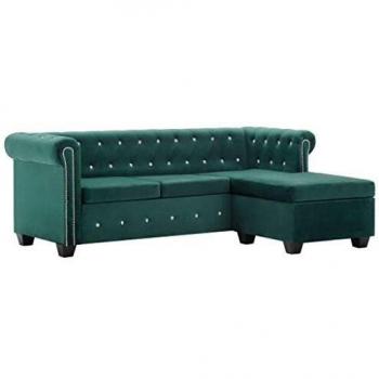vidaXL Sofá Chesterfield Forma L de Terciopelo 199x142x72cm Verde Mobiliario
